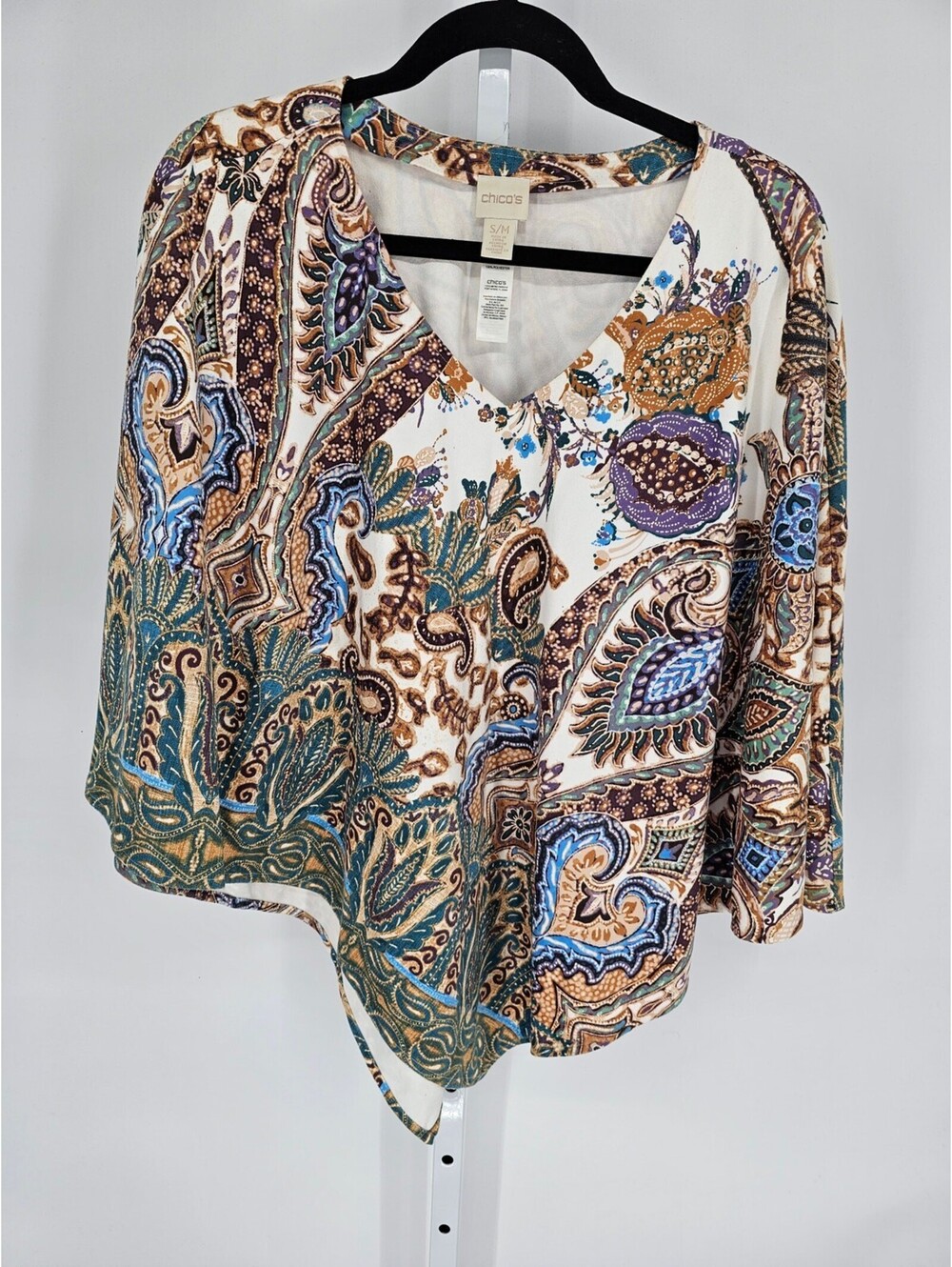 Chicos Women’s Polyester Floral Paisley Soft Faux Suede Poncho Size S/M